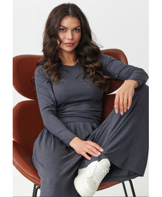 komplektas viskozinis su marszczoną bluzką ir szerokimi spodniami antracytowy M892