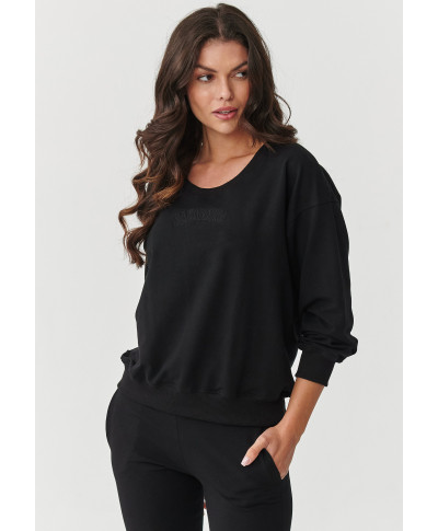 komplektas dresowy su lekko dopasowanymi spodniami ir luźną bluzą juodas M891