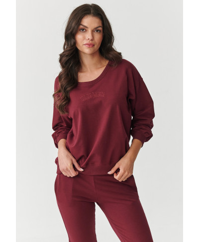 komplektas dresowy su lekko dopasowanymi spodniami ir luźną bluzą bordo M891