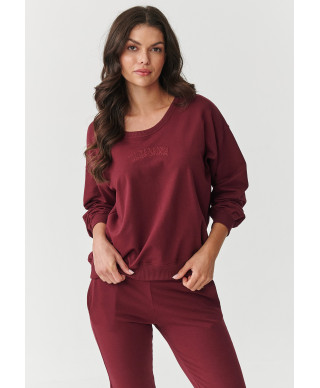 komplektas dresowy su lekko dopasowanymi spodniami ir luźną bluzą bordo M891