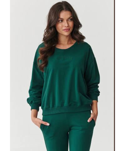 komplektas dresowy su lekko dopasowanymi spodniami ir luźną bluzą butelkowa zieleń M891