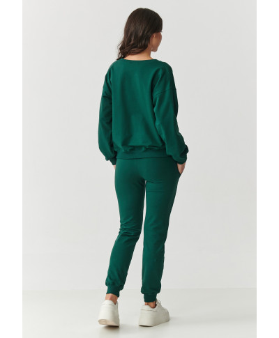 komplektas dresowy su lekko dopasowanymi spodniami ir luźną bluzą butelkowa zieleń M891