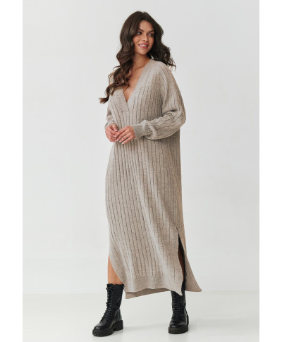 ilga suknele swetrowa su iskirpte V smelinis melanzas S161