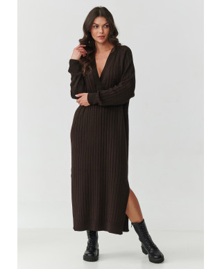 ilga suknele swetrowa su iskirpte V sokoladine S161