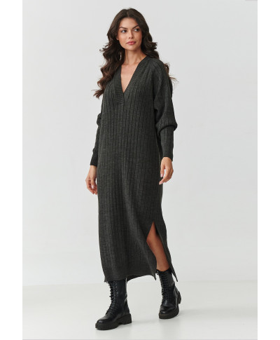 Gara adīta kleita ar V veida izgriezumu grafīta melanžs S161