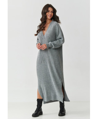 ilga suknele swetrowa su iskirpte V pilkas melanzas S161