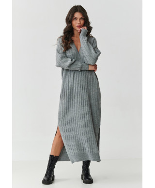 ilga suknele swetrowa su iskirpte V pilkas melanzas S161
