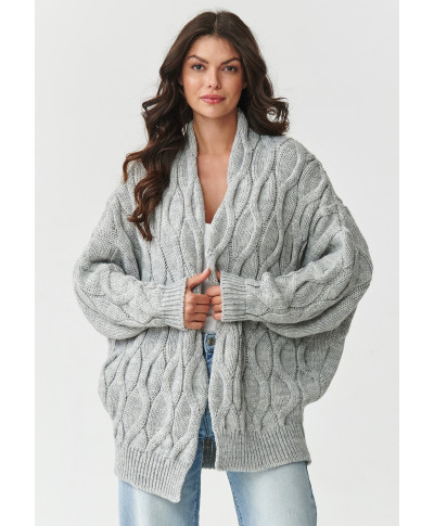 Kardigans sievietēm ar biezu pinumu pelēks melanžs S163