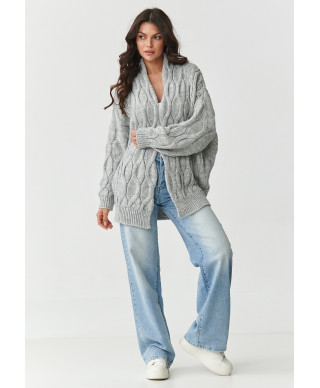 Kardigans sievietēm ar biezu pinumu pelēks melanžs S163