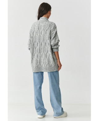 Kardigans sievietēm ar biezu pinumu pelēks melanžs S163