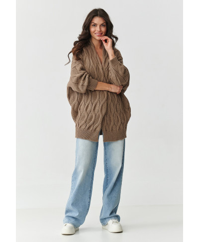 Kardigans sievietēm ar biezu pinumu kapučīno S163
