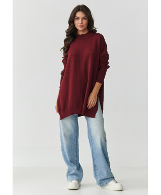 Viskiozes sieviešu oversize bordo krāsas džemperis S164