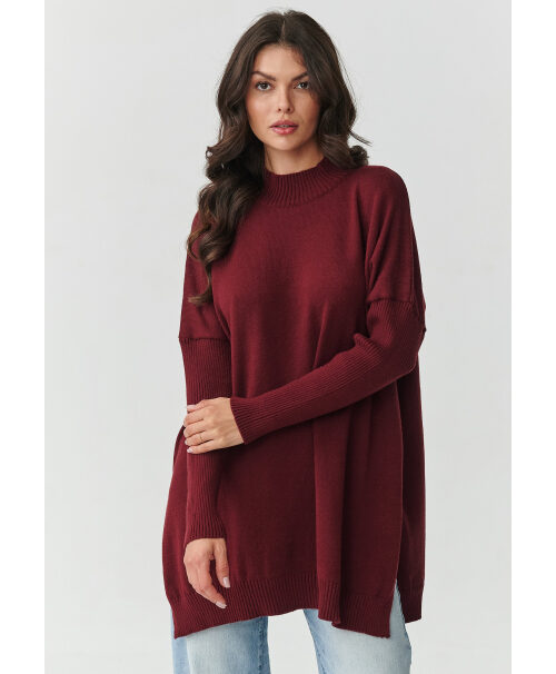Moteriškas oversize megztinis bordo S164