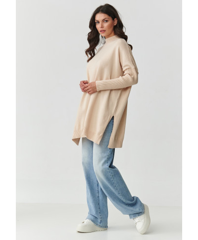 Viskozės moteriškas oversize megztinis nude S164