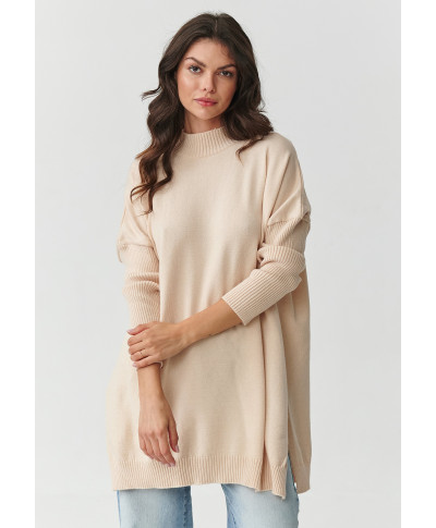 Viskozės moteriškas oversize megztinis nude S164