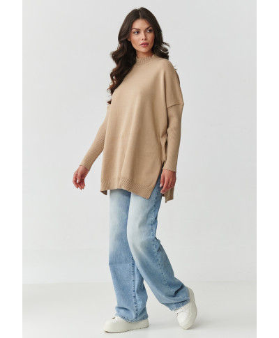 viskozinis megztinis moteriskas oversize piaskowy S164