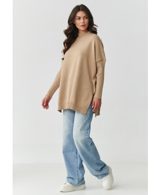 viskozinis megztinis moteriskas oversize piaskowy S164