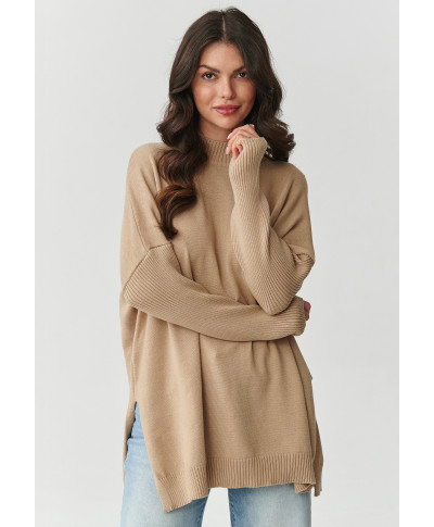 viskozinis megztinis moteriskas oversize piaskowy S164