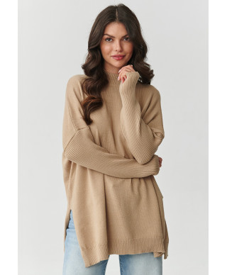 viskozinis megztinis moteriskas oversize piaskowy S164