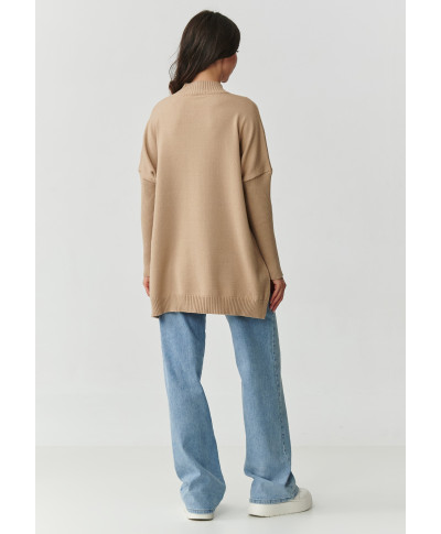 viskozinis megztinis moteriskas oversize piaskowy S164