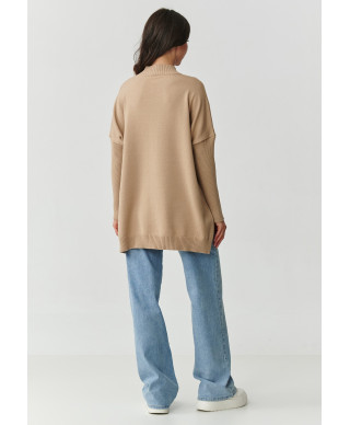 viskozinis megztinis moteriskas oversize piaskowy S164