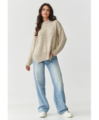 Džemperis sieviešu oversize ar vīli bēšs melanžs S159