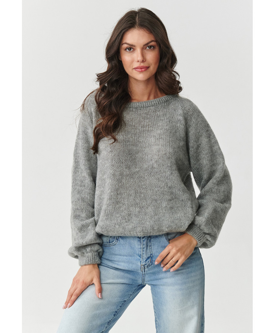 klasikinis megztinis moteriskas su kid mohero priedu ir vilnos pilkas melanzas S168