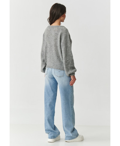 klasikinis megztinis moteriskas su kid mohero priedu ir vilnos pilkas melanzas S168