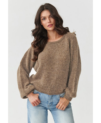 Klasikinis moteriškas megztinis su kid moherio ir vilnos priemaiša tabacco S168