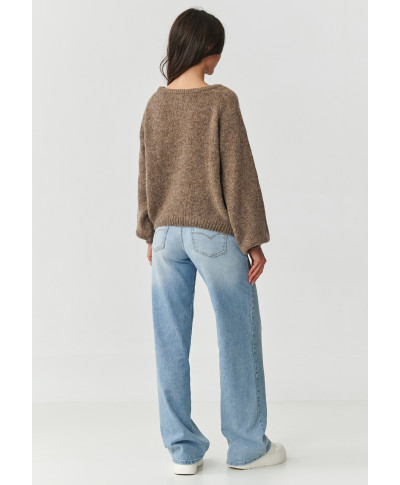 Klasikinis moteriškas megztinis su kid moherio ir vilnos priemaiša tabacco S168