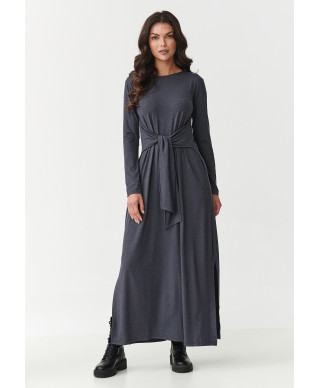 suknele moteriska maxi is viskozes su risimu per liemeni ir rozcięciami po bokach antracytowa M894