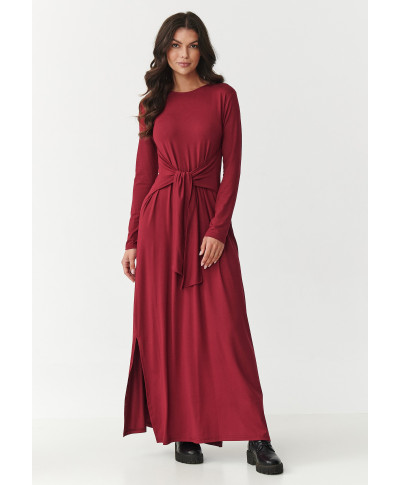 suknele moteriska maxi is viskozes su risimu per liemeni ir rozcięciami po bokach bordo M894