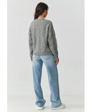 trumpas megztinis su kid mohero priedu ir vilnos pilkas melanzas S169