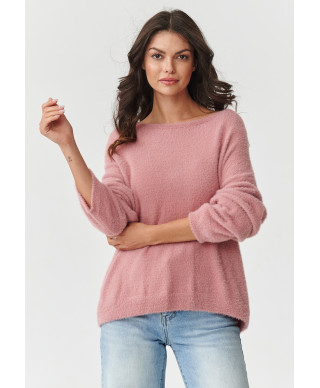 Laisvas pūkuotos tekstūros megztinis purvinai rožinis S171