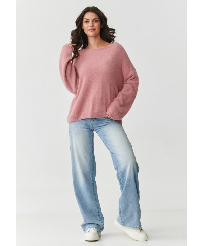 Laisvas pūkuotos tekstūros megztinis purvinai rožinis S171