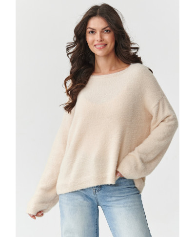 laisvas megztinis o puszystej fakturze sviesus beż S171