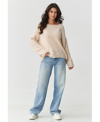 laisvas megztinis o puszystej fakturze sviesus beż S171