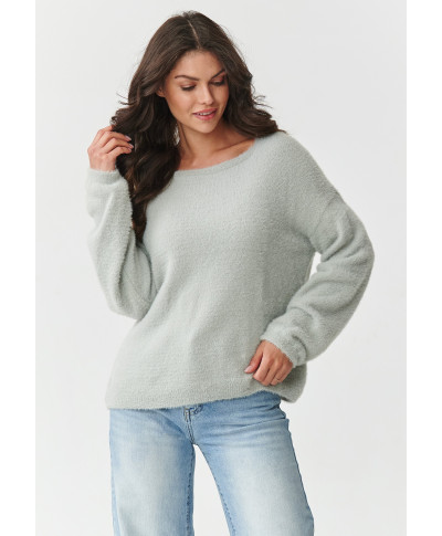 laisvas megztinis o puszystej fakturze sviesus pilkas S171