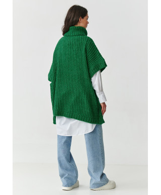 ponco megztinis moteriskas su golfu ir kisenemis butelkowa zieleń S160