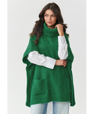 ponco megztinis moteriskas su golfu ir kisenemis butelkowa zieleń S160