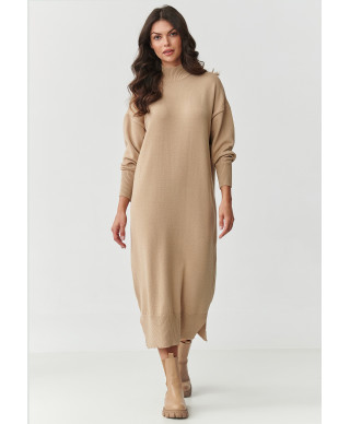 suknele swetrowa midi su półgolfem piaskowa S166