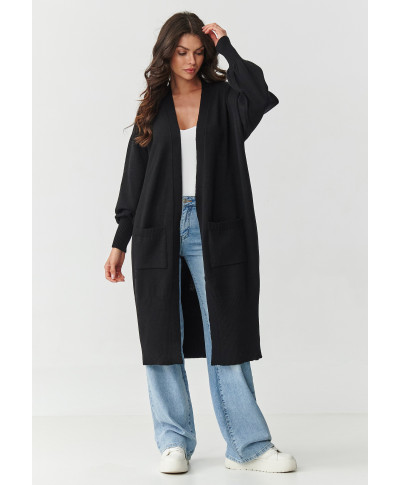 ilgas kardiganas moteriskas su kisenemis juodas S167