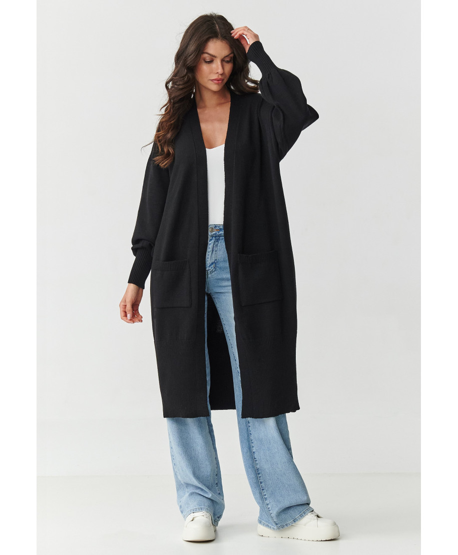ilgas kardiganas moteriskas su kisenemis juodas S167