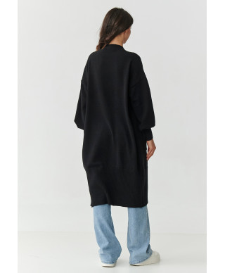 ilgas kardiganas moteriskas su kisenemis juodas S167