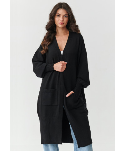 ilgas kardiganas moteriskas su kisenemis juodas S167