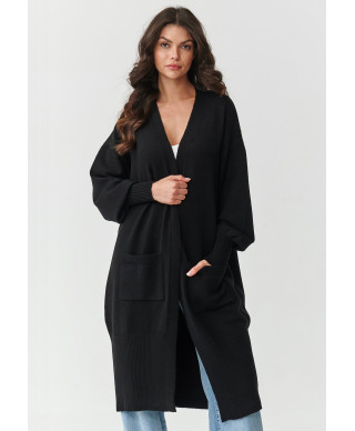 ilgas kardiganas moteriskas su kisenemis juodas S167