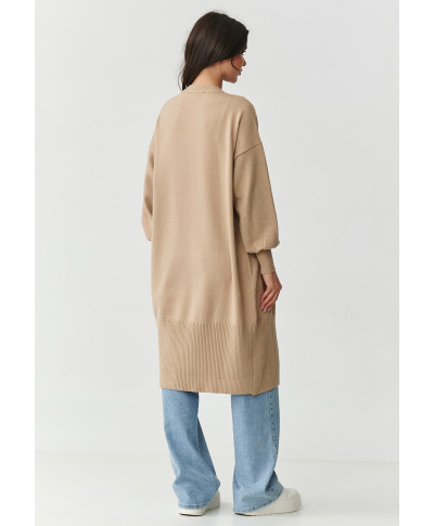 ilgas kardiganas moteriskas su kisenemis piaskowy S167