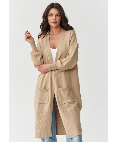 Garš smilšu krāsas sieviešu kardigans ar kabatām S167