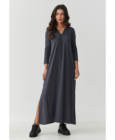 Viskozinė maksi suknelė su skeltukais antracito spalvos M895