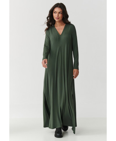 viskozine suknele maxi su rozcięciami chaki M895